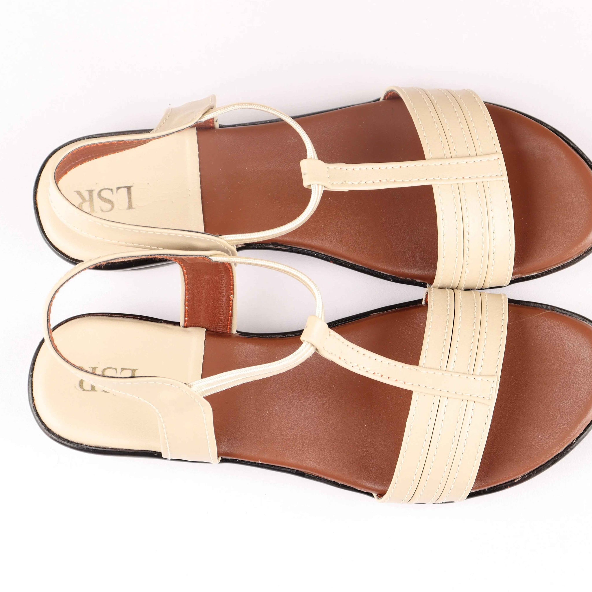 Beige & Brown T-Strap Comfort Sandal for Women Footwear - Lotusstride