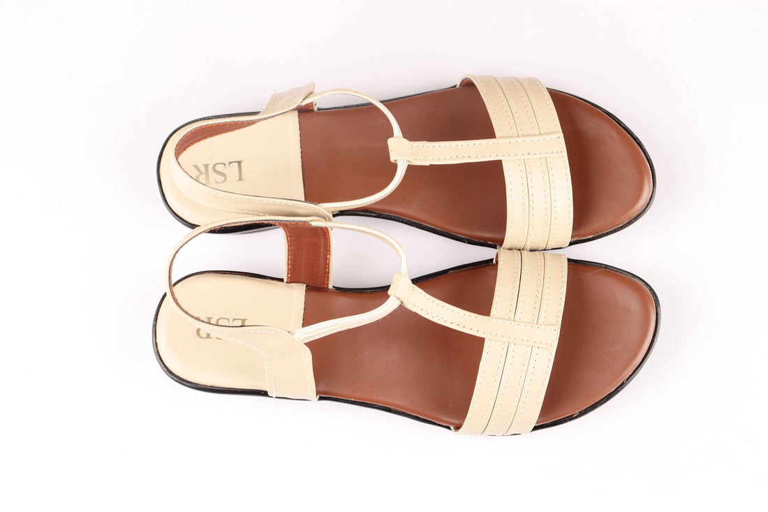 Beige & Brown T-Strap Comfort Sandal for Women Footwear - Lotusstride