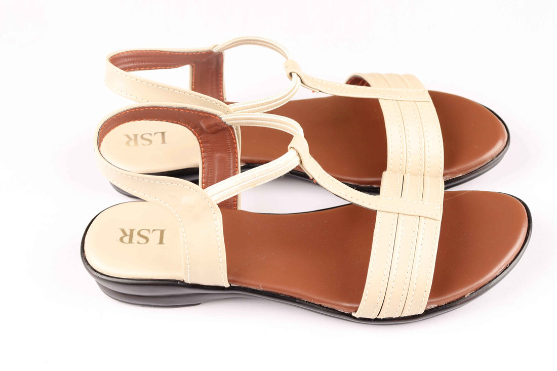 Beige & Brown T-Strap Comfort Sandal for Women Footwear - Lotusstride