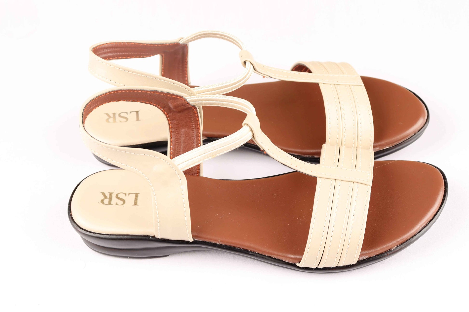 Beige & Brown T-Strap Comfort Sandal for Women Footwear - Lotusstride