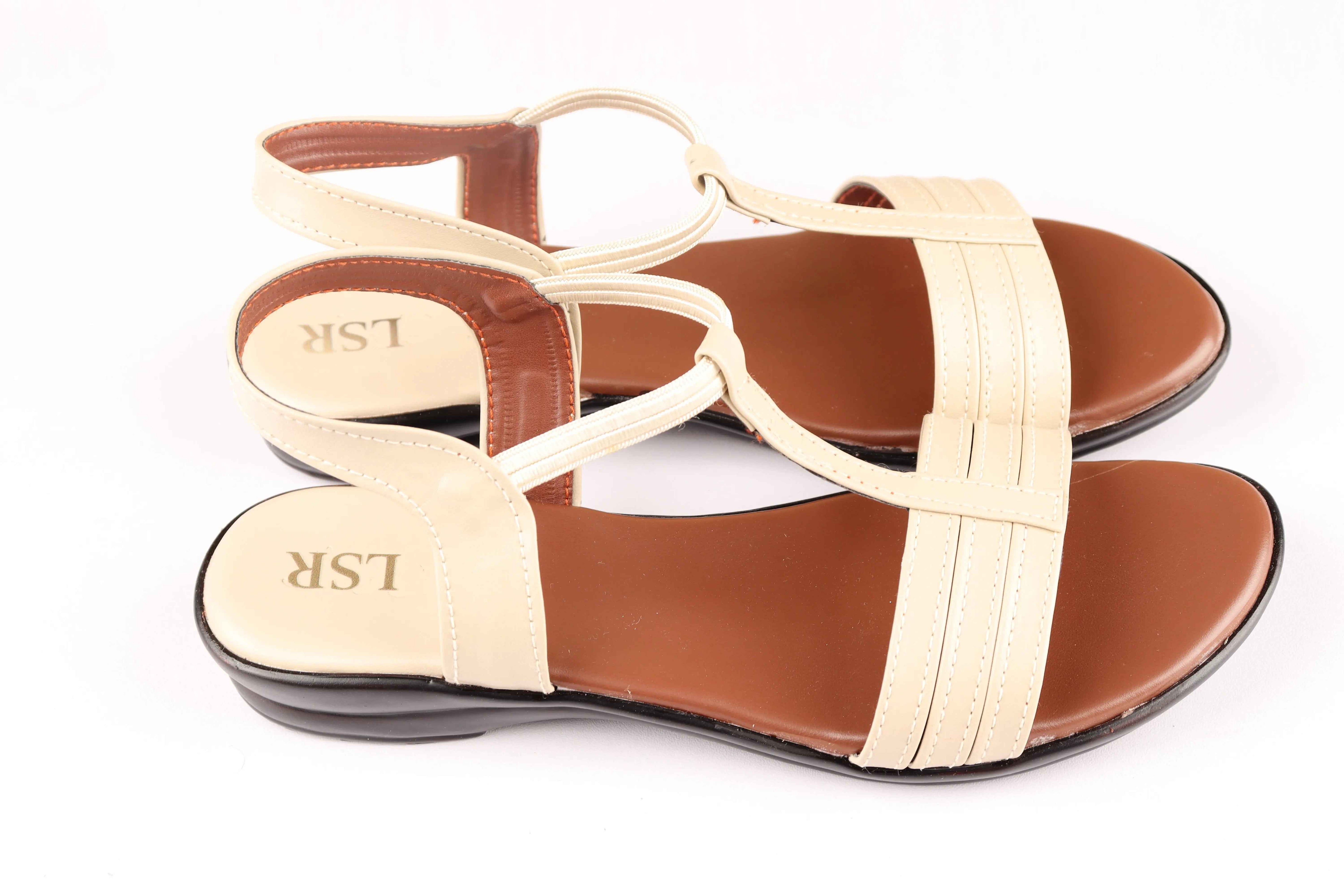 Beige & Brown T-Strap Comfort Sandal for Women Footwear - Lotusstride