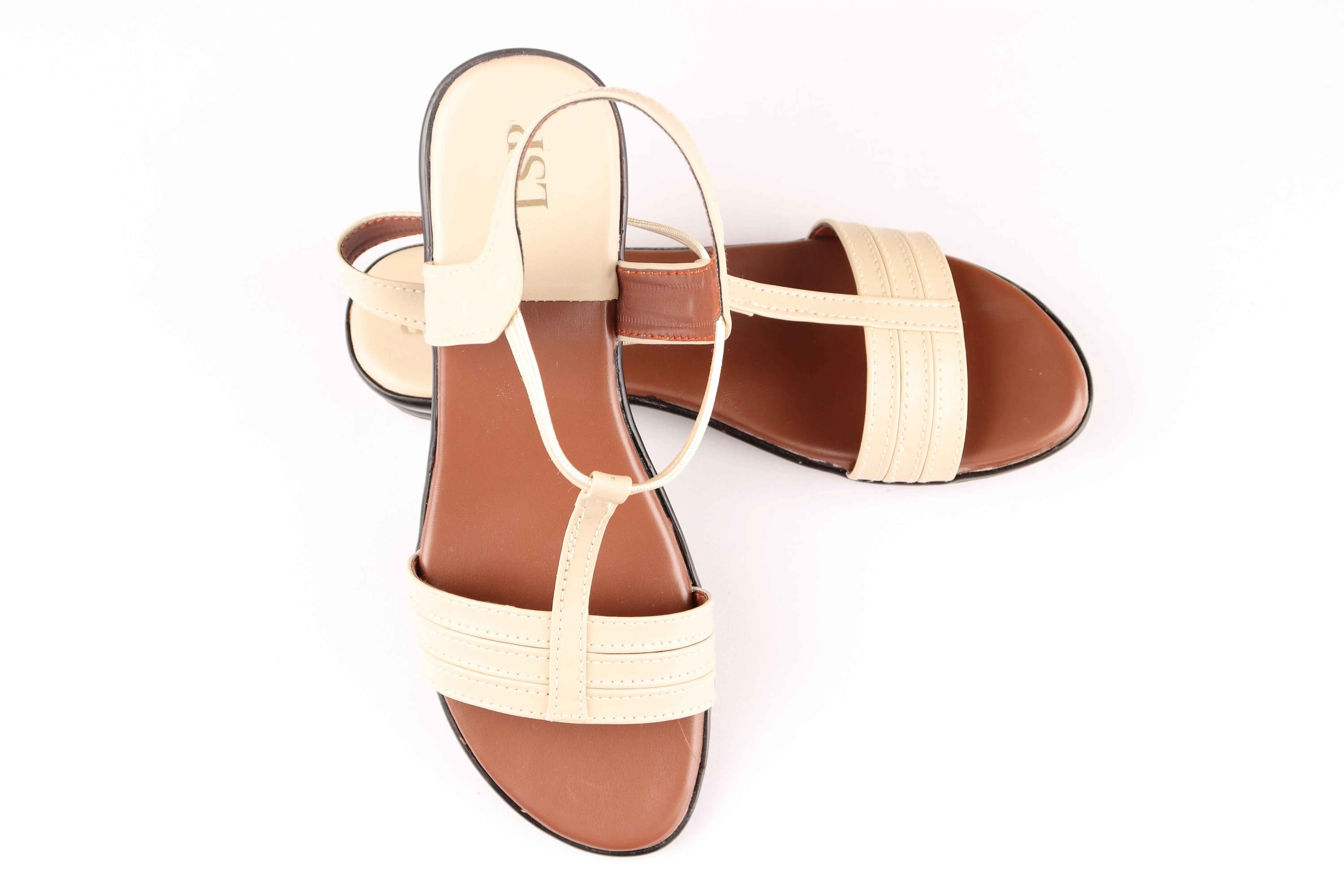 Beige & Brown T-Strap Comfort Sandal for Women Footwear - Lotusstride